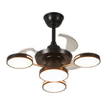 French Vintage Iron Ceiling Fan with Four Lights, 3-Blade LED Fan Lamp