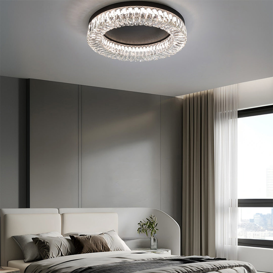 Nero Round LED Flush Mount Ceiling Light with Crystal Accents