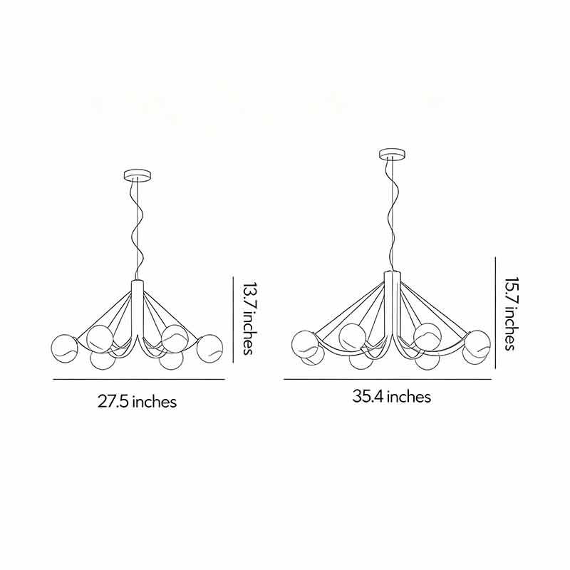Modern Black Chandelier with White Glass Shades for Dining Room and Living Room