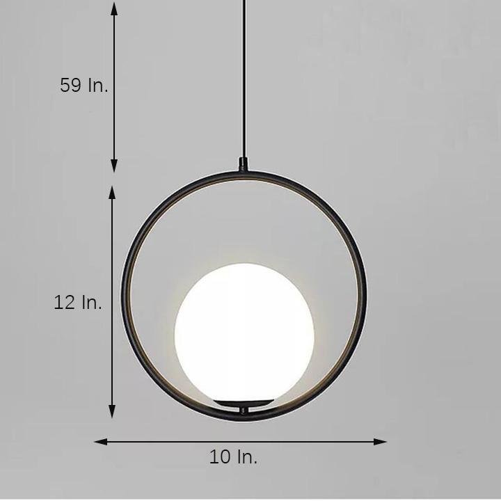 Aurelia Glass Globe Pendant Light in Matte Black Metal Ring