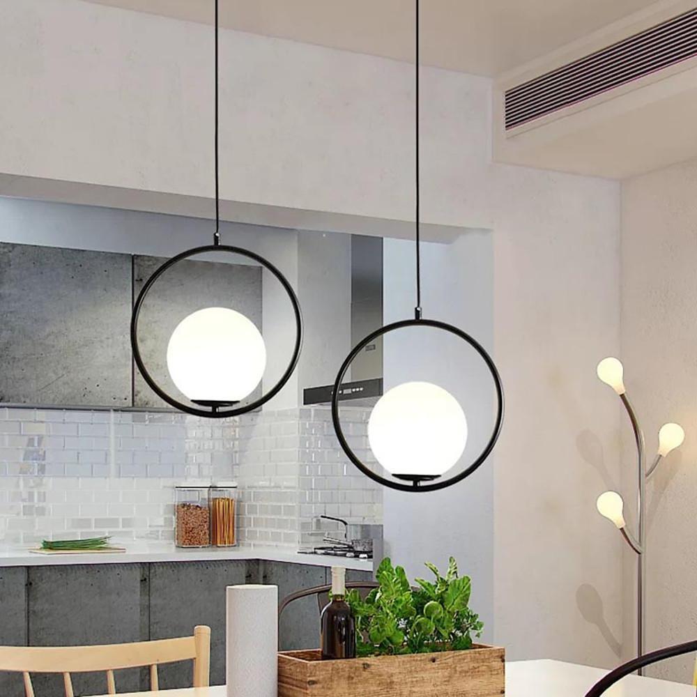 Aurelia Glass Globe Pendant Light in Matte Black Metal Ring