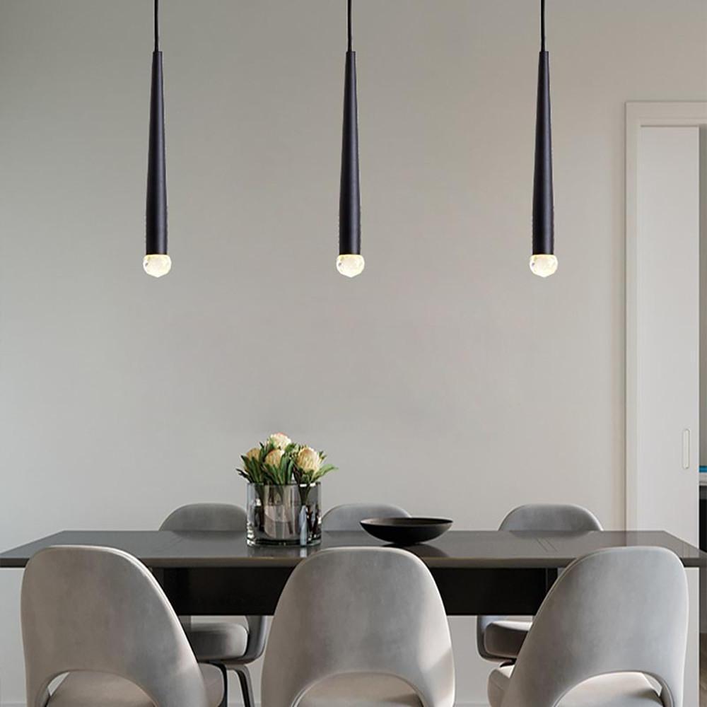 Slim Cylinder LED Pendant Light in Gold or Black with Crystal Accents