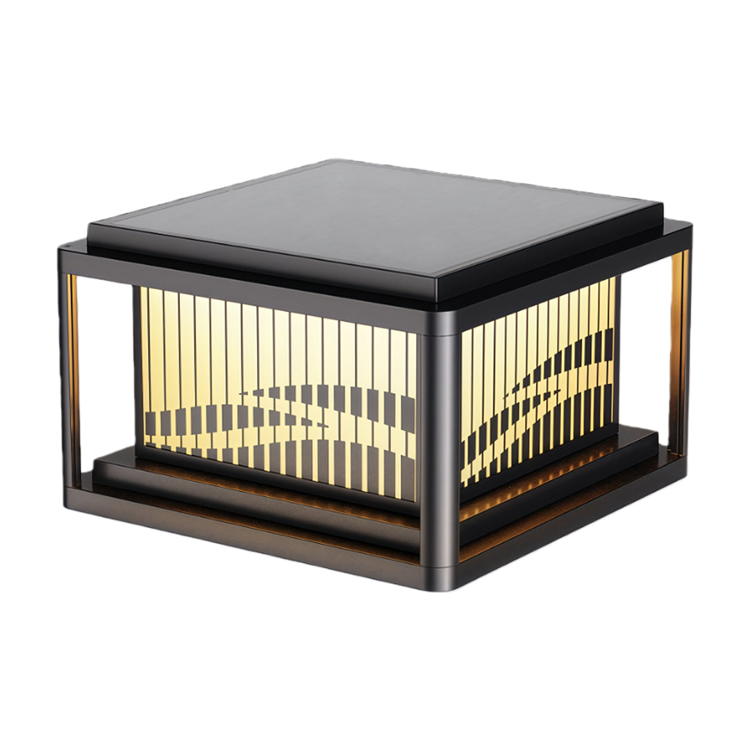 Wave Pattern LED Pillar Light – Modern Outdoor Post Lamp in Black