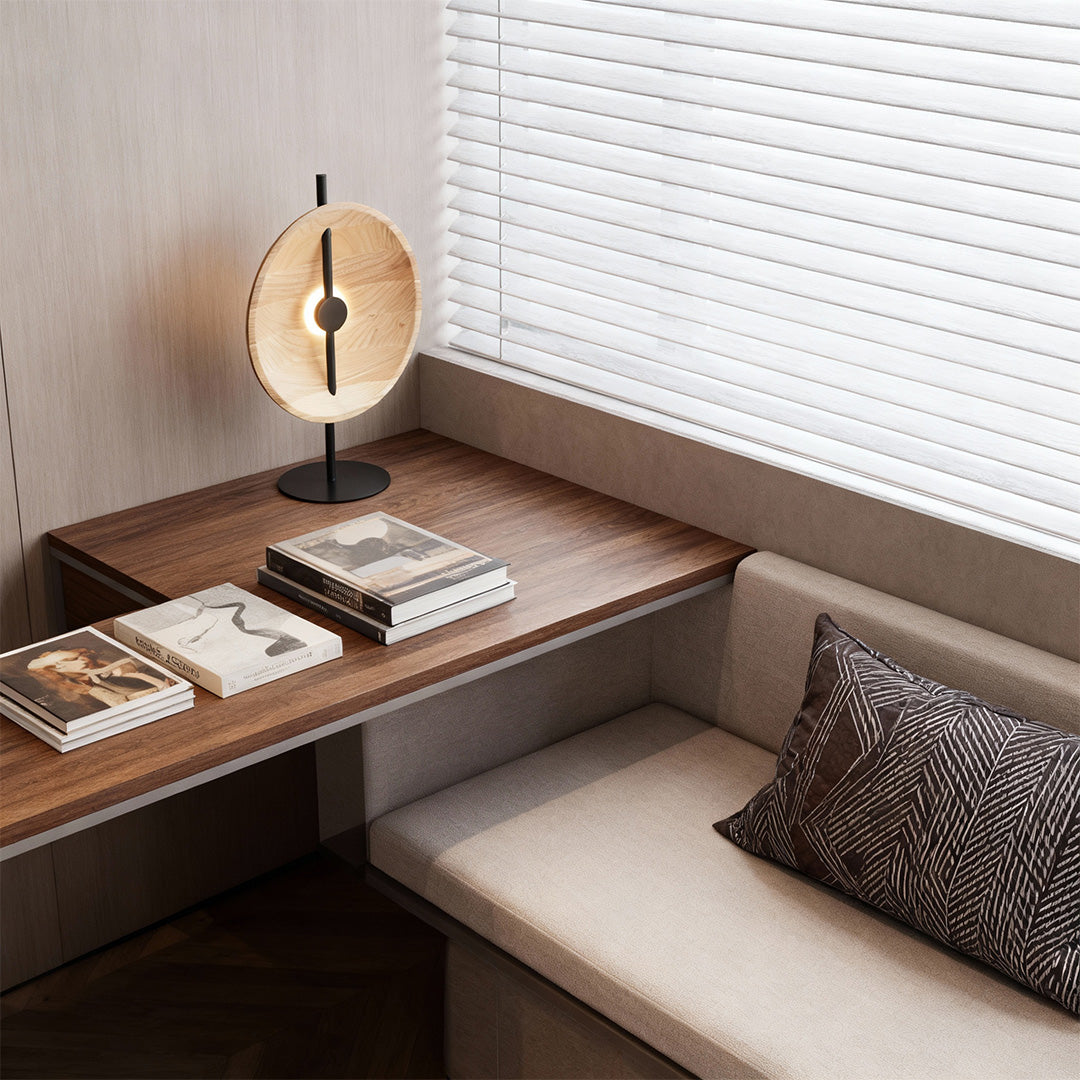 Modern Wood Table Lamp with Warm LED Light for Bedroom and Living Room