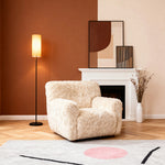 Black Wrought Iron Floor Lamp with Linen Shade, Mid-Century Modern