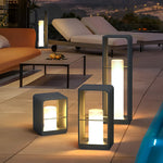 Black Rectangular Outdoor Lantern with Wooden Base