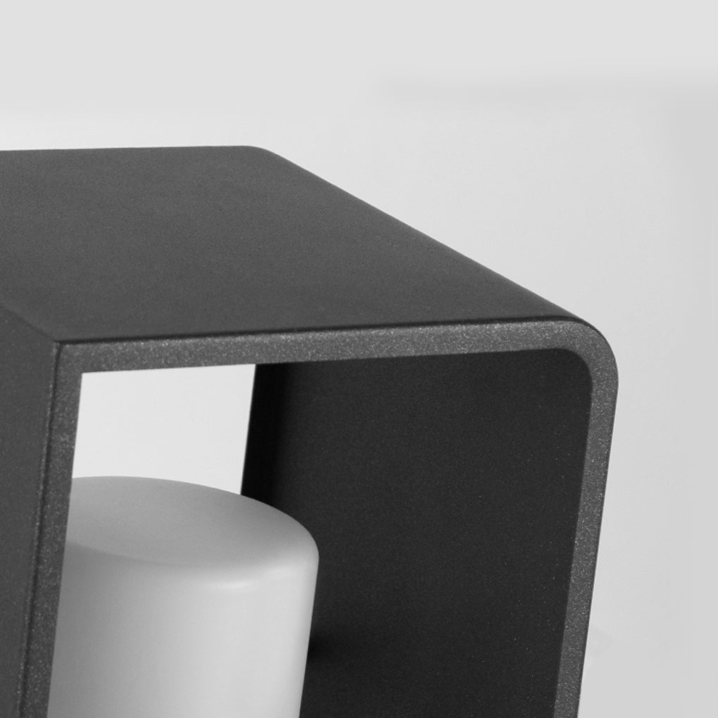 Black Rectangular Outdoor Lantern with Wooden Base
