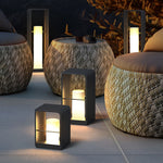 Black Rectangular Outdoor Lantern with Wooden Base