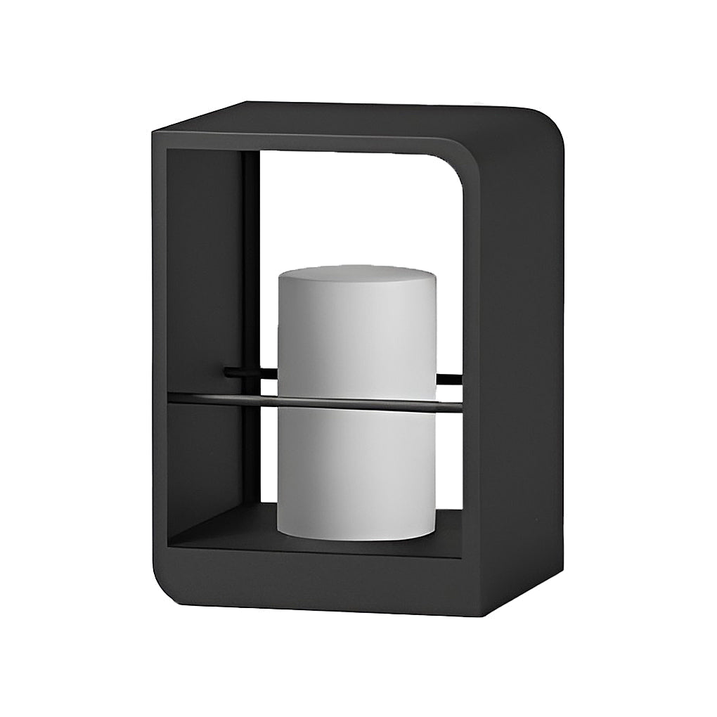Black Rectangular Outdoor Lantern with Wooden Base