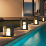 Black Rectangular Outdoor Lantern with Wooden Base