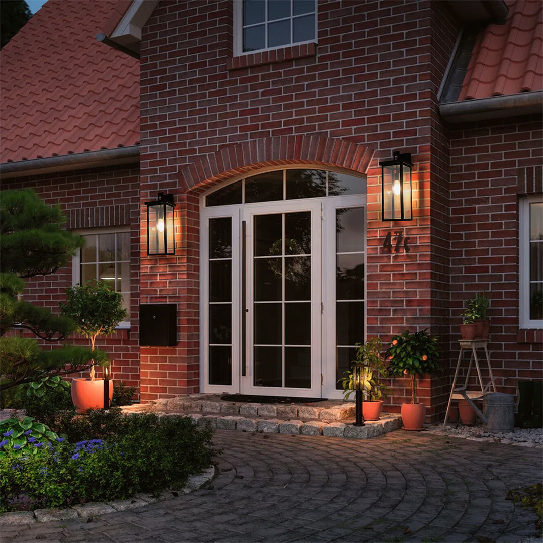 Aurelia Outdoor Lantern Wall Sconce – Waterproof Iron & Glass Courtyard Light