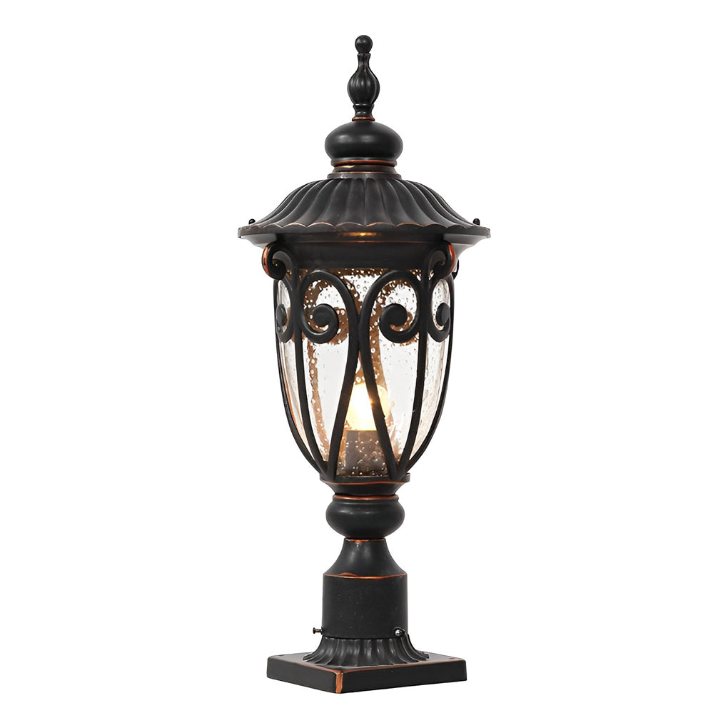 Retro Black Outdoor Pillar Lights with Glass Shade, IP54 Waterproof