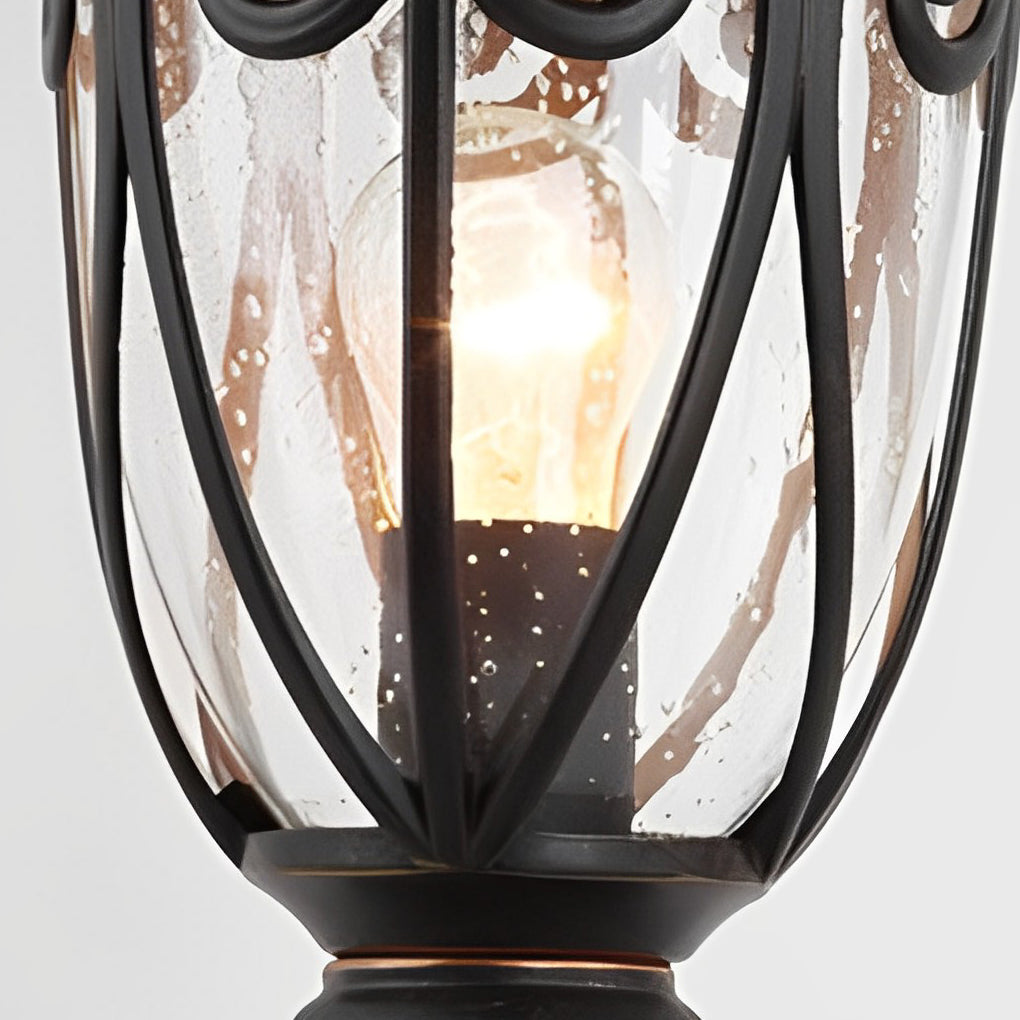 Retro Black Outdoor Pillar Lights with Glass Shade, IP54 Waterproof