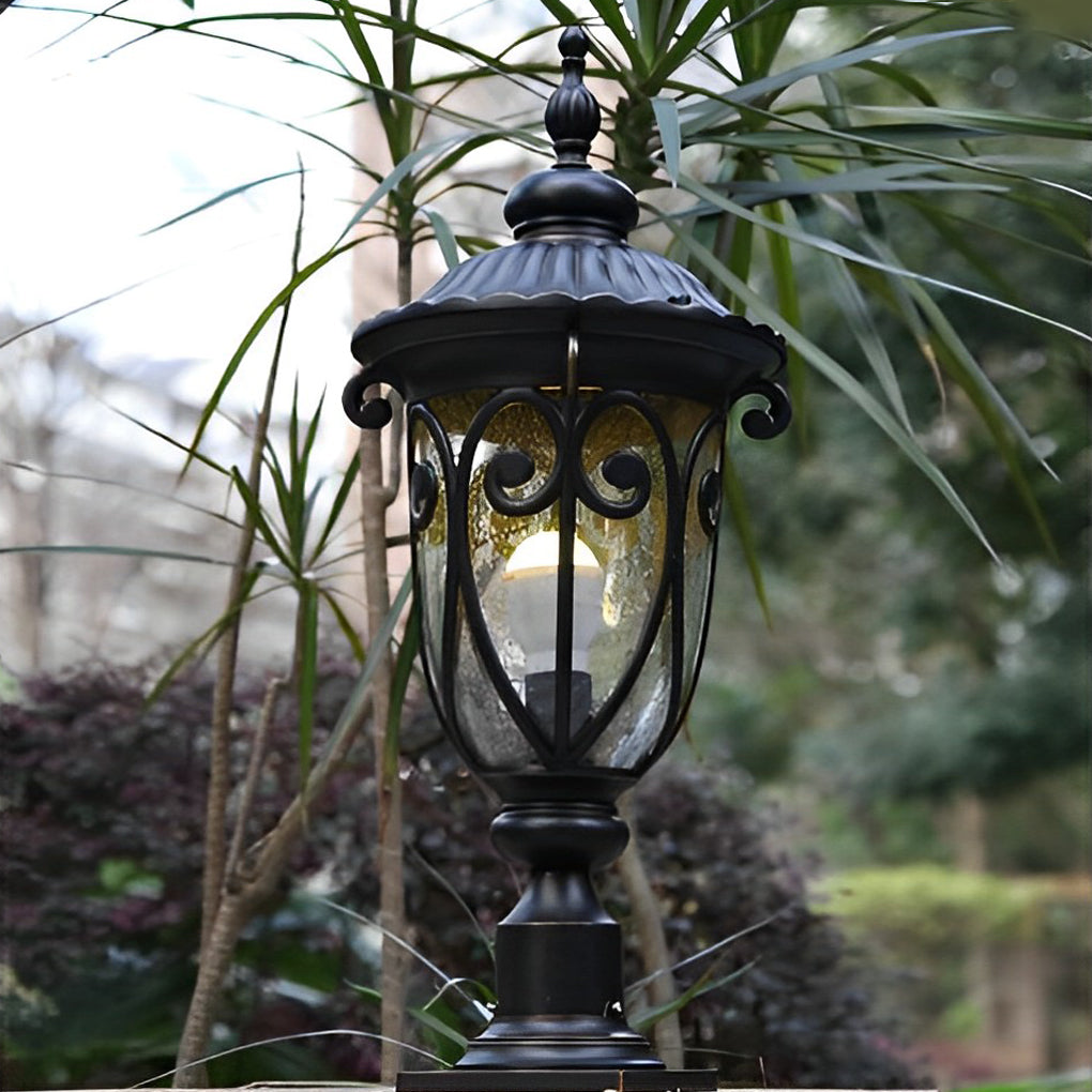 Retro Black Outdoor Pillar Lights with Glass Shade, IP54 Waterproof