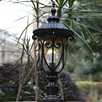 Retro Black Outdoor Pillar Lights with Glass Shade, IP54 Waterproof