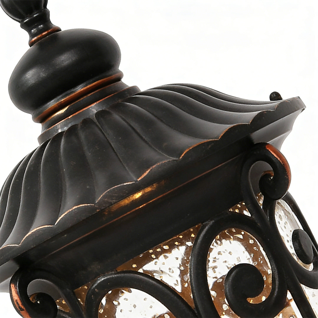 Retro Black Outdoor Pillar Lights with Glass Shade, IP54 Waterproof