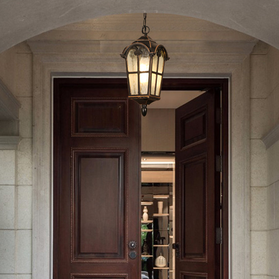 Outdoor Ceiling Lantern in Cast Aluminum with Clear Glass Shade