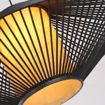 Rattan Pendant Light with Radiating Bamboo Frame – Black Finish