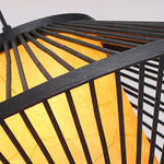 Rattan Pendant Light with Radiating Bamboo Frame – Black Finish