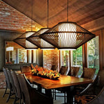 Rattan Pendant Light with Radiating Bamboo Frame – Black Finish
