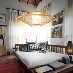 Rattan Pendant Light with Radiating Bamboo Frame – Black Finish