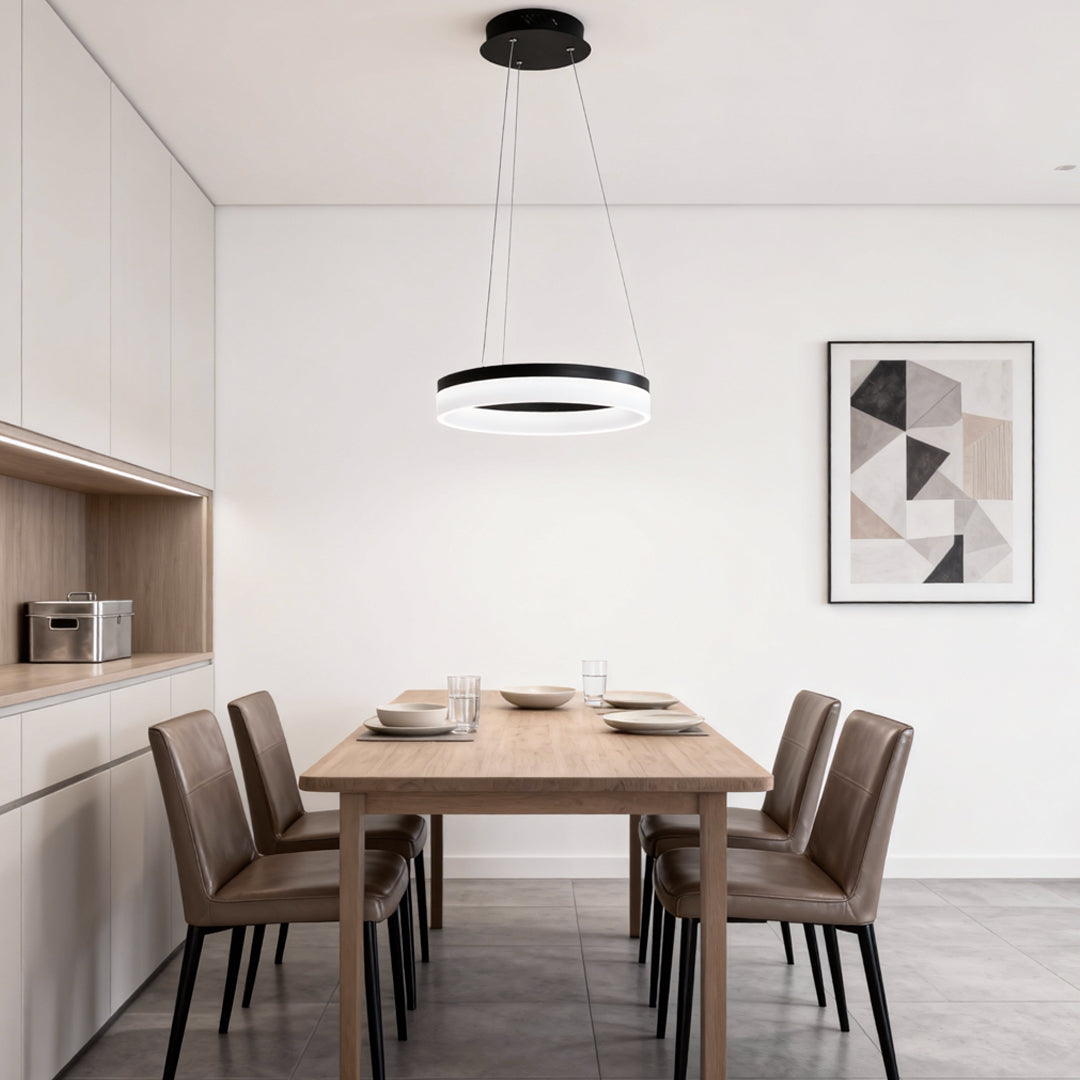 Halo LED Pendant Light in Black Aluminum for Modern Interiors