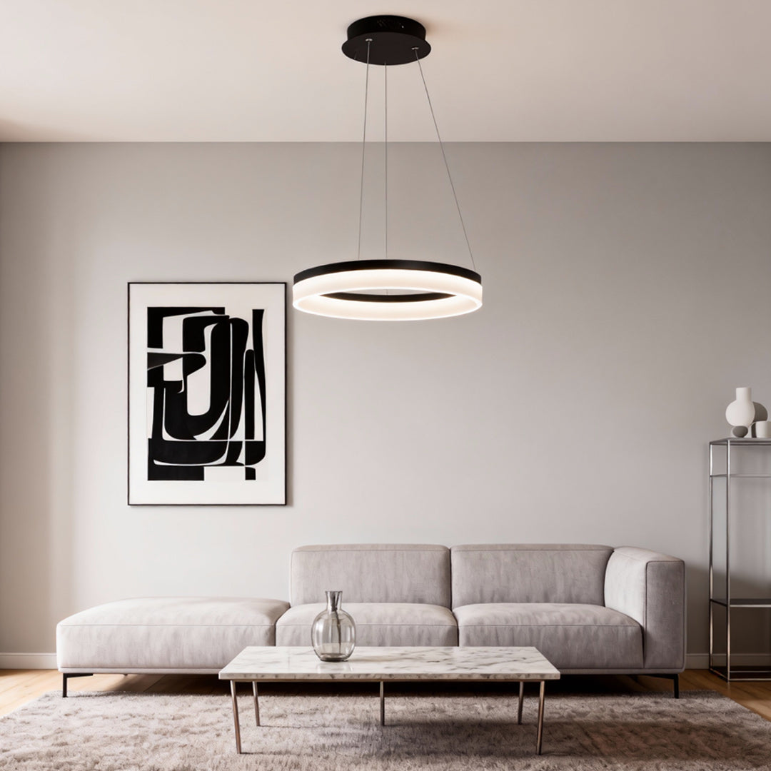 Halo LED Pendant Light in Black Aluminum for Modern Interiors