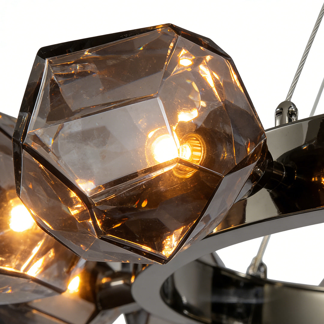 Nova Round Chandelier in Black with Clear Glass Shades