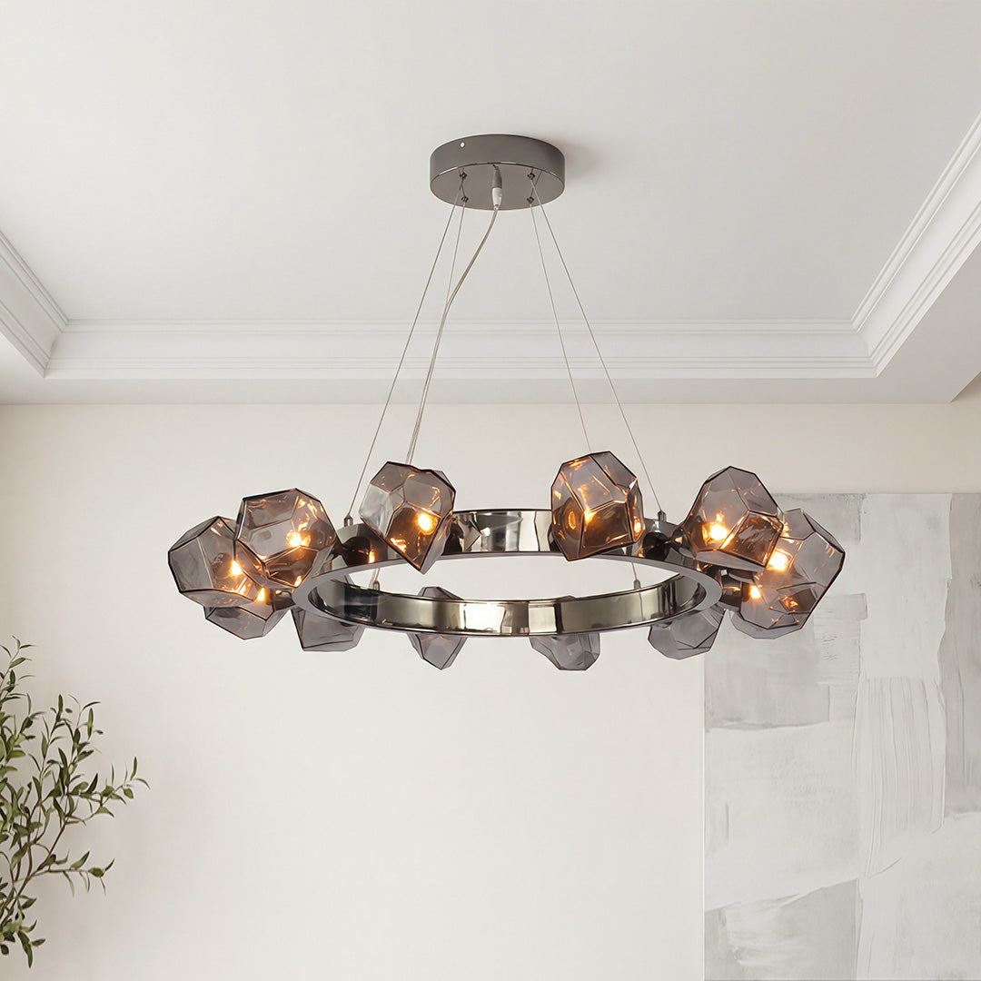 Nova Round Chandelier in Black with Clear Glass Shades