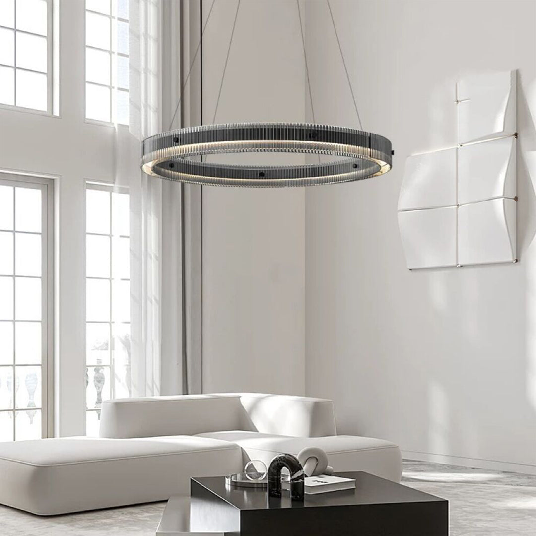 Black Round Chandelier Minimalist Italian Glass Pendant Light
