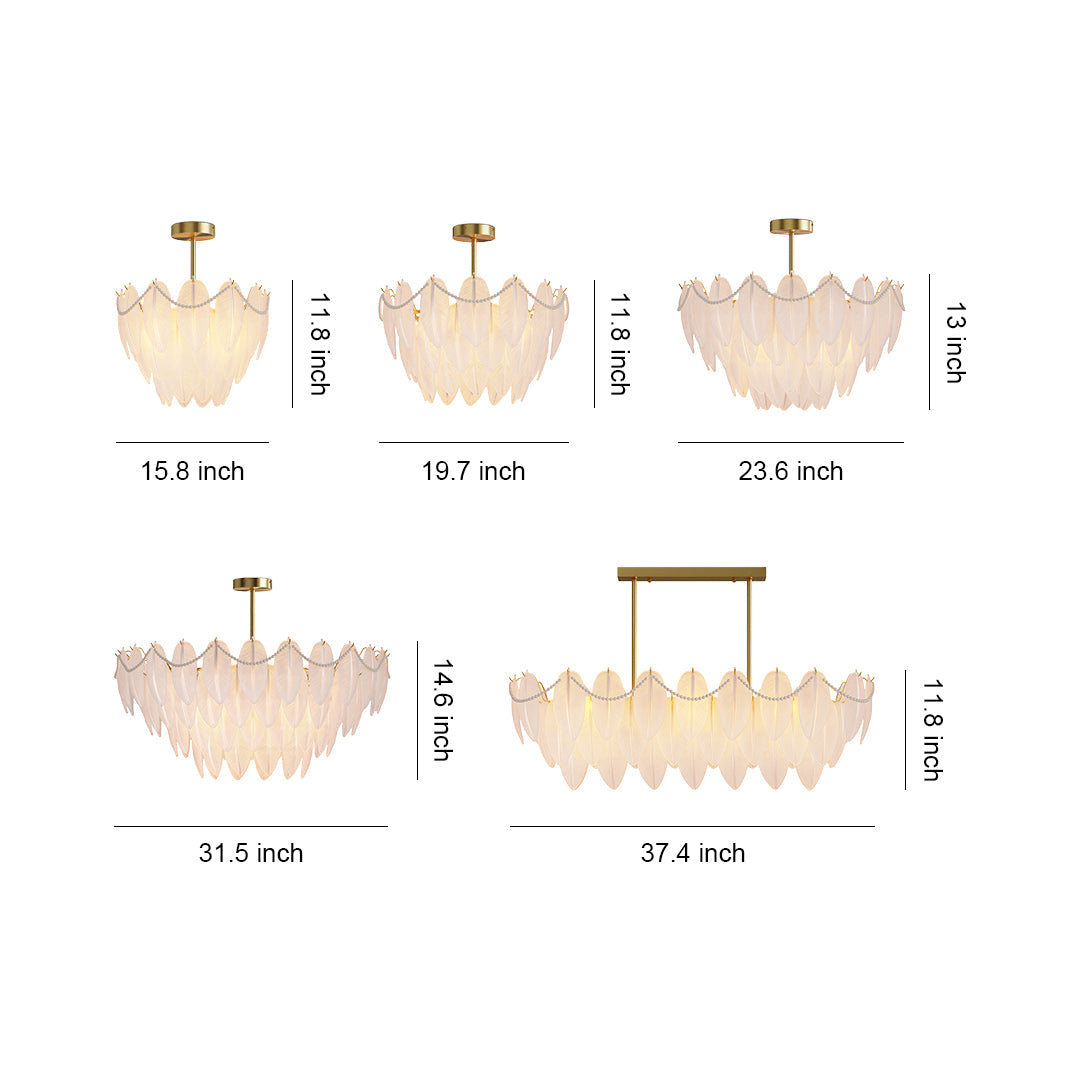 Feathers Full-Copper Chandelier with Pearl Glass Shades