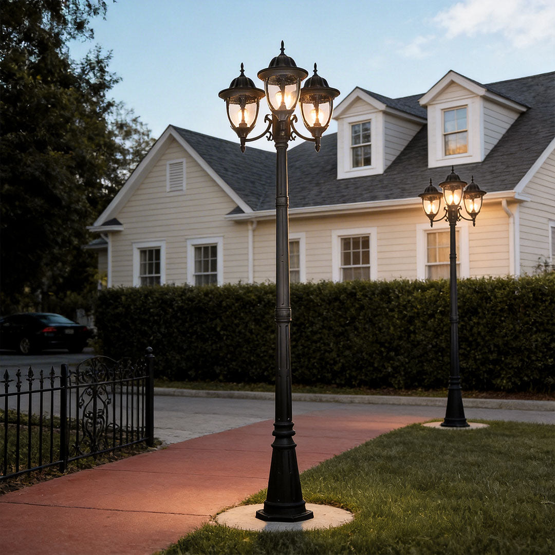 European Three-Light LED Post Lamp for Villa Gardens