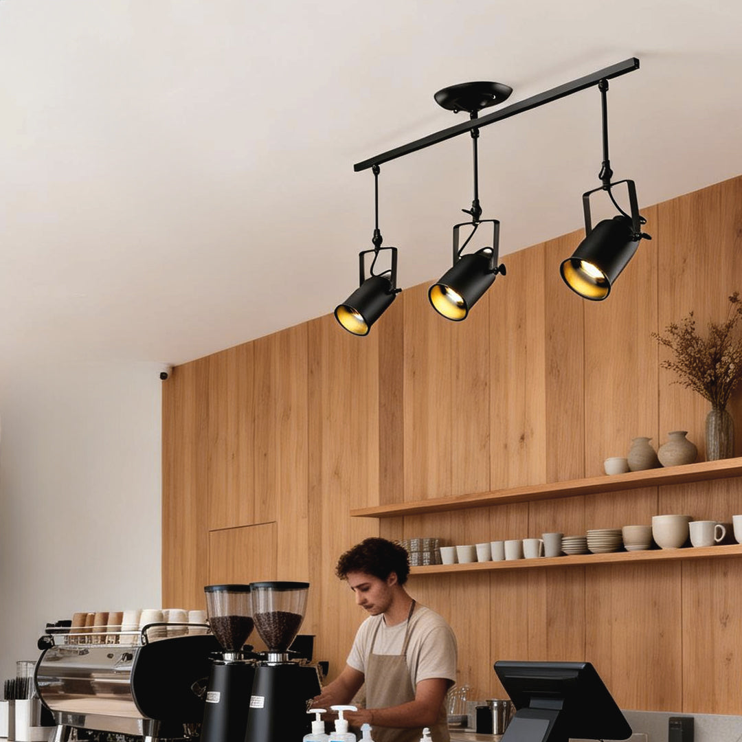 Industrial Black Track Lighting Fixture with Adjustable Spotlights