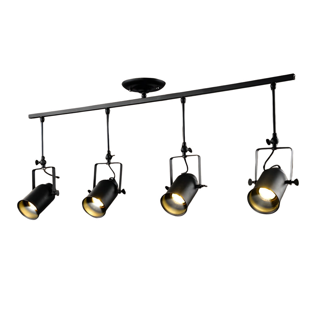 Industrial Black Track Lighting Fixture with Adjustable Spotlights