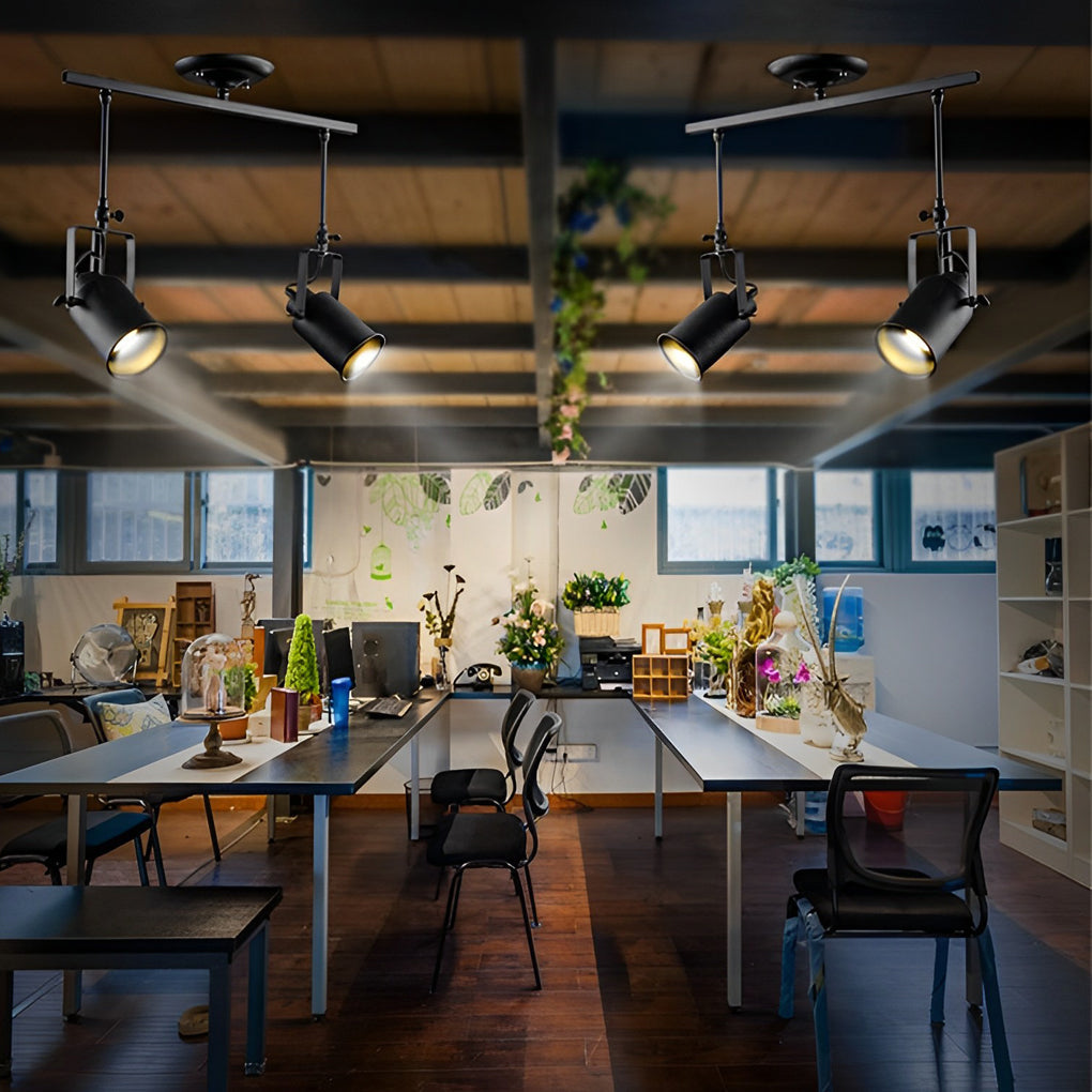 Industrial Black Track Lighting Fixture with Adjustable Spotlights