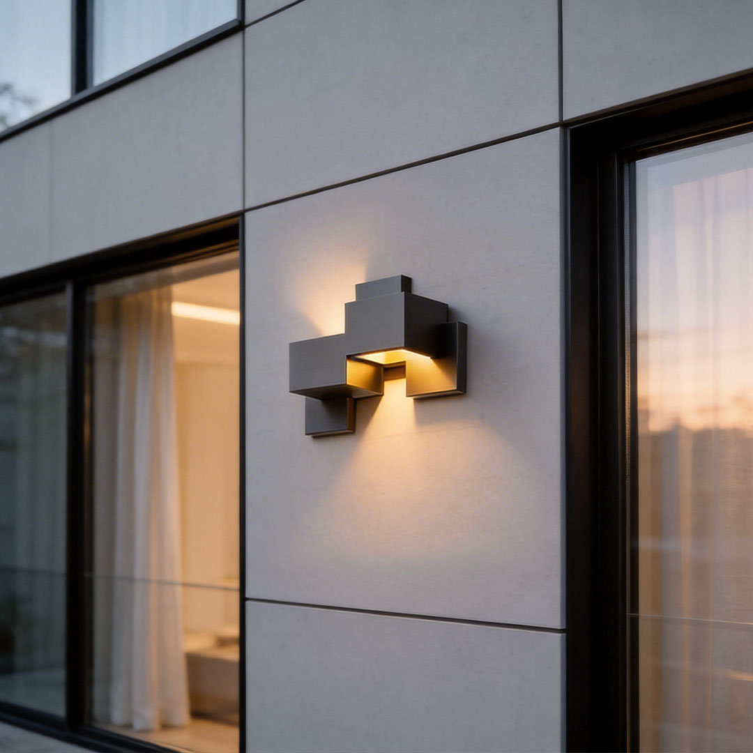 Geometric Black Up Down Outdoor Wall Sconce with Warm LED Light