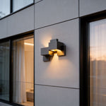 Geometric Black Up Down Outdoor Wall Sconce with Warm LED Light