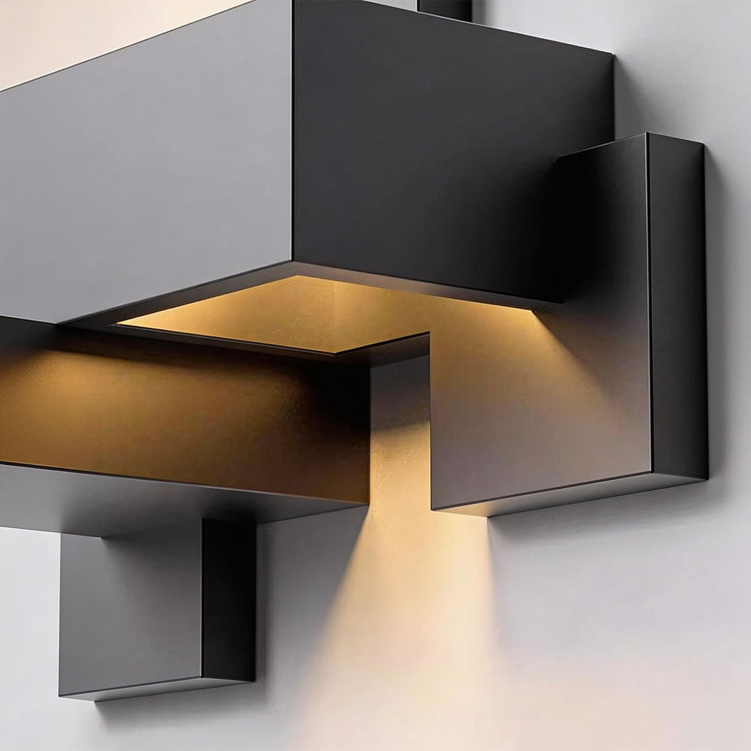 Geometric Black Up Down Outdoor Wall Sconce with Warm LED Light