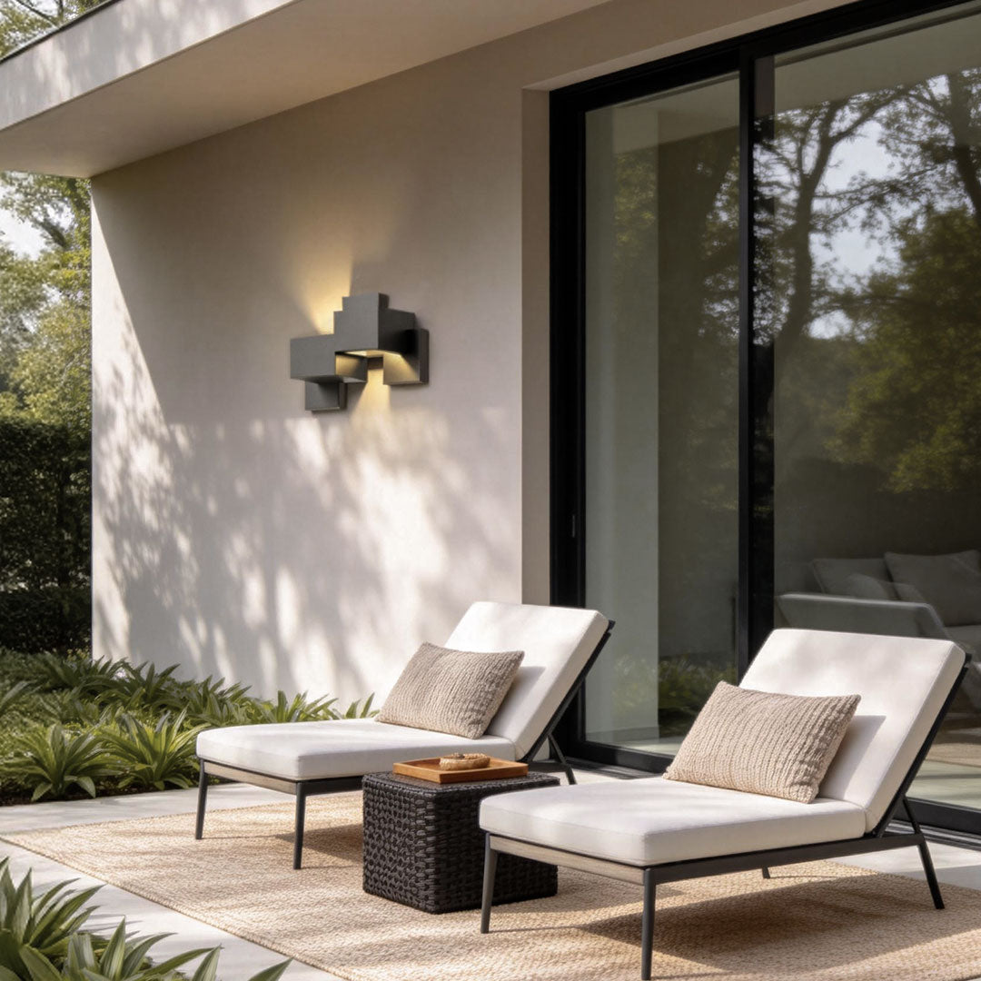 Geometric Black Up Down Outdoor Wall Sconce with Warm LED Light