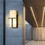 Outdoor Wall Sconce with Faux Marble Shade in Black Stainless Steel