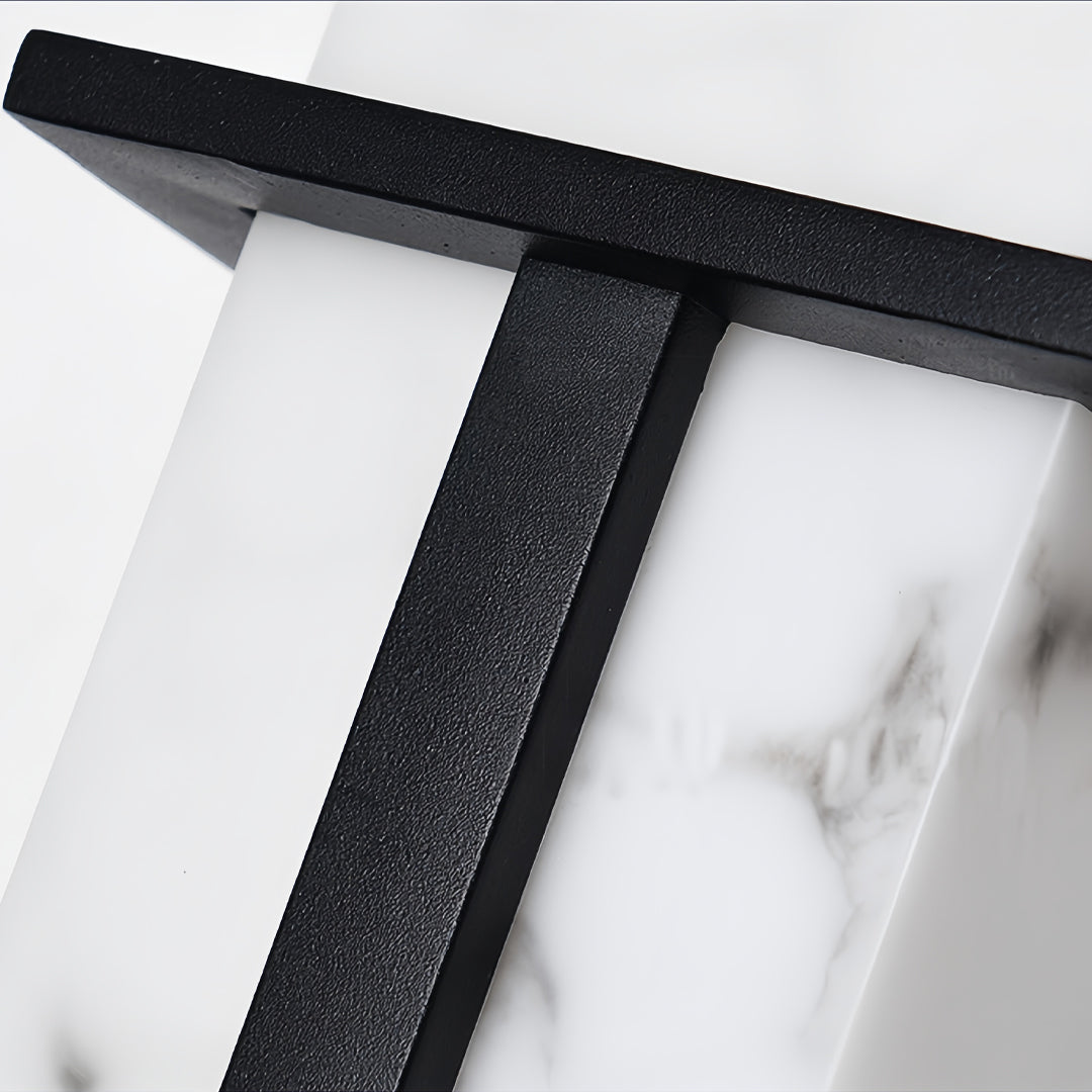 Outdoor Wall Sconce with Faux Marble Shade in Black Stainless Steel
