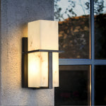 Outdoor Wall Sconce with Faux Marble Shade in Black Stainless Steel