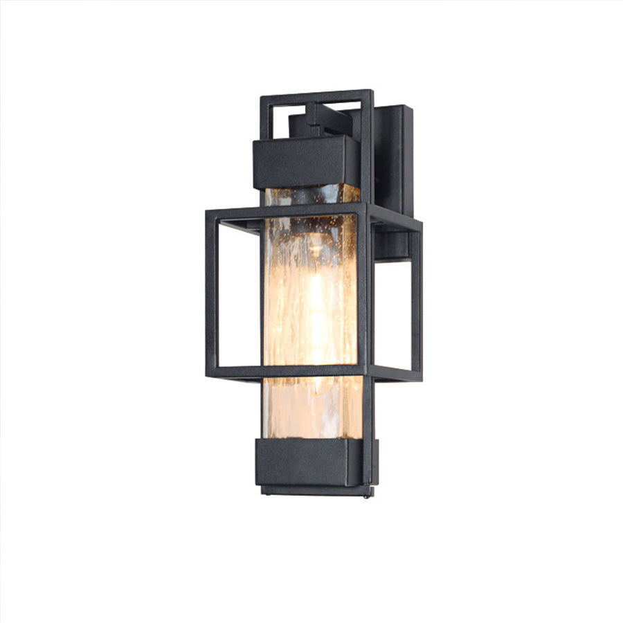 Vintage Wrought Iron Outdoor Wall Sconce with Clear Glass Shade