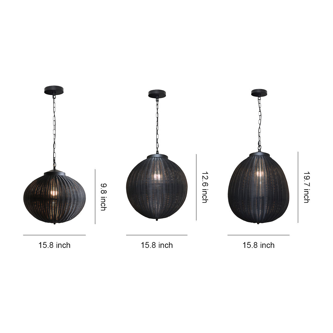 Black Woven Rattan Pendant Light, Waterproof Outdoor Hanging Lamp