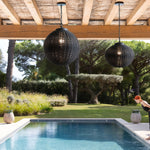 Black Woven Rattan Pendant Light, Waterproof Outdoor Hanging Lamp