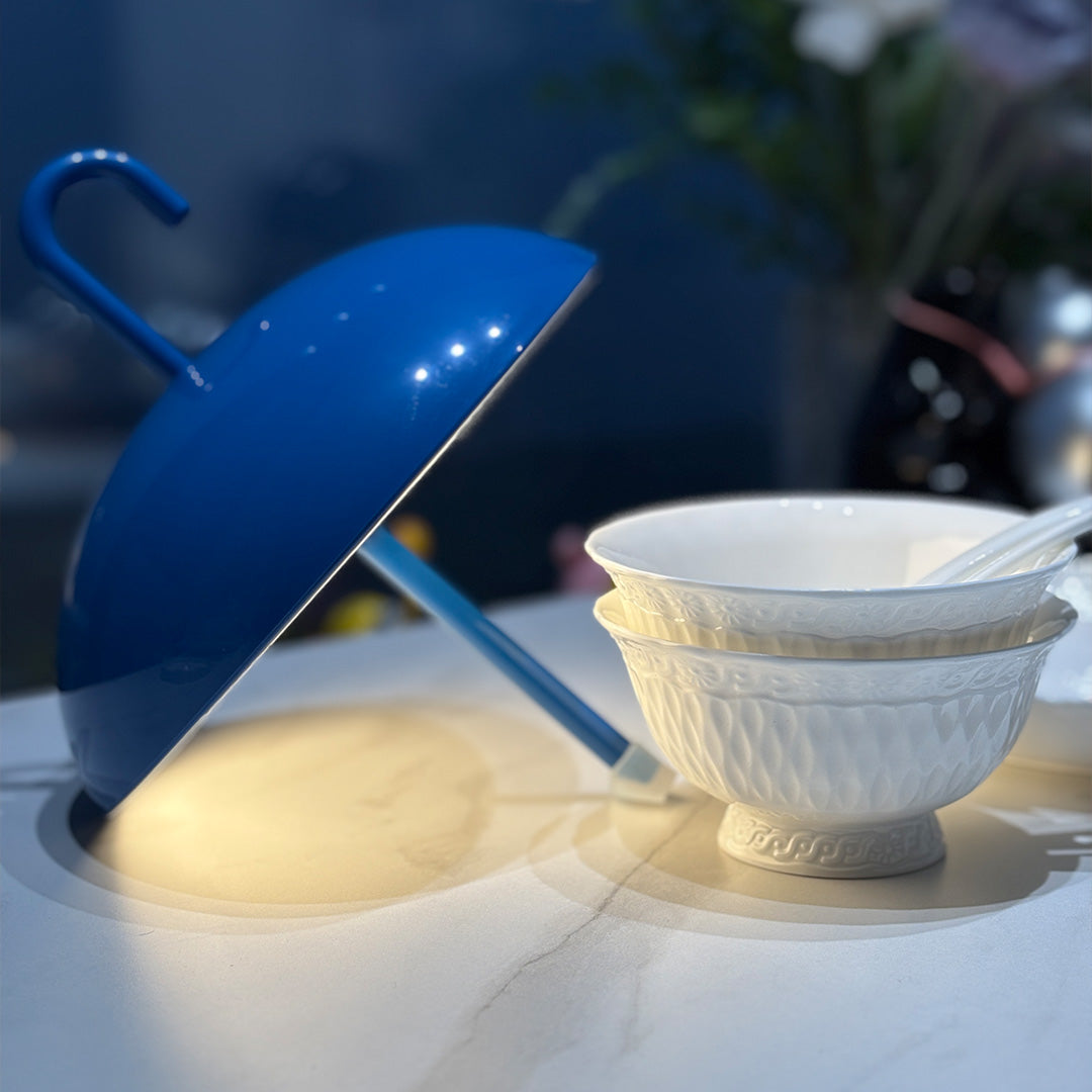 Aria Portable LED Table Lamp with Umbrella Shade, Rechargeable & Dimmable