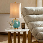 Teal Resin Table Lamp with Brown Fabric Shade – Modern Industrial Designer Lighting