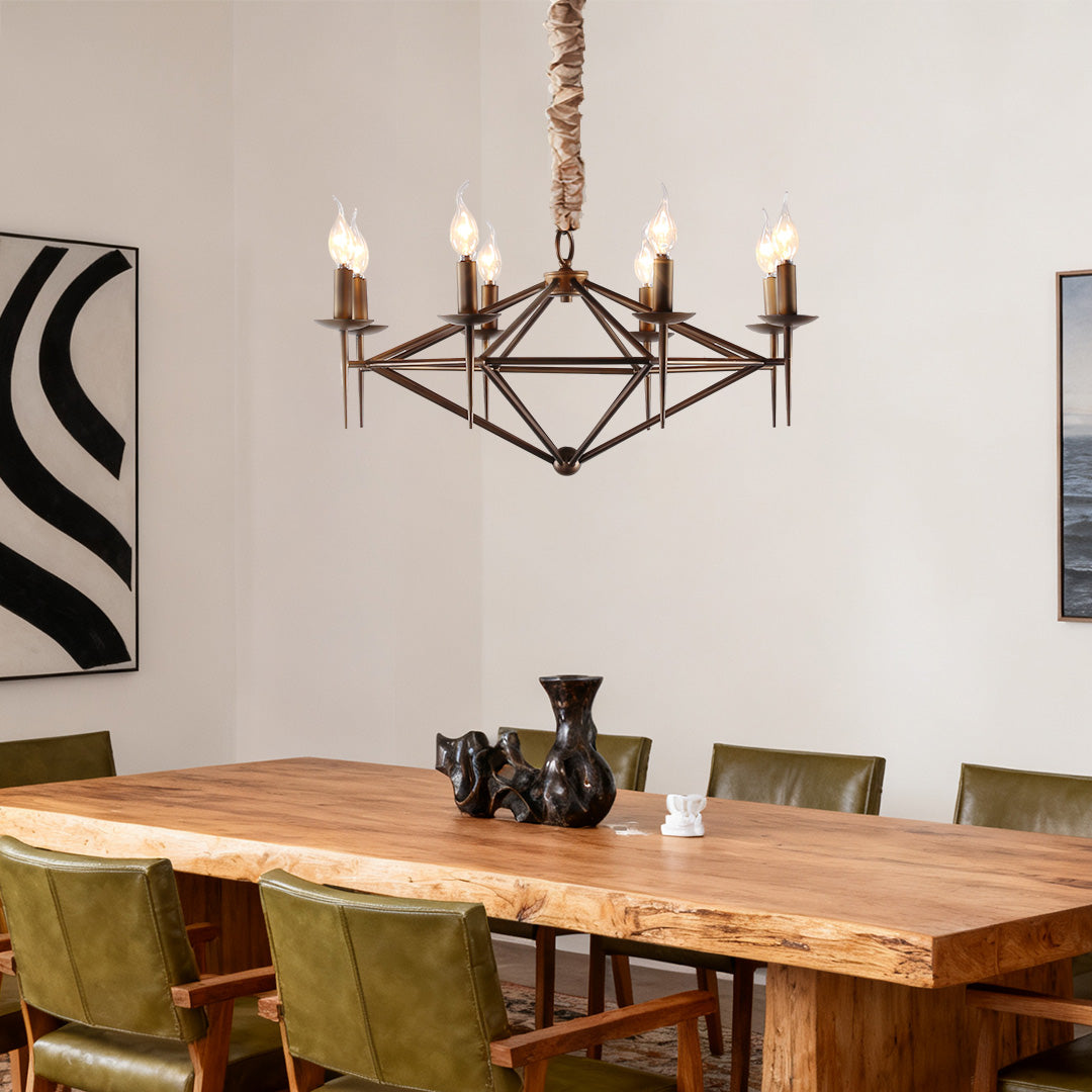Nordic Brown Metal Chandelier with Acrylic Shades, 8-Light Candle Ceiling Fixture