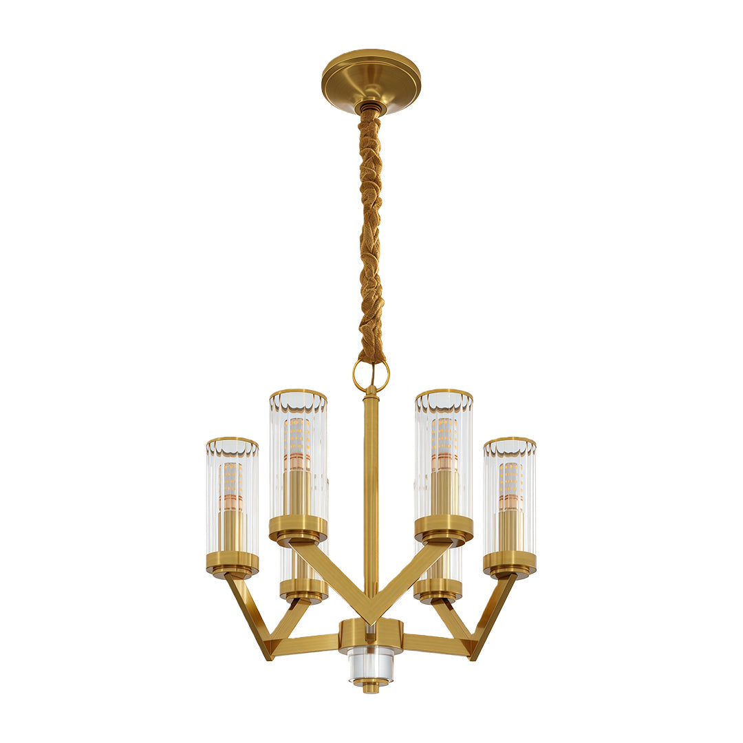 Lumière Cascade: Modern Copper Glass Drop Chandelier for Elegant Interiors