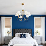 Gold Fabric Shade Chandelier with Copper Frame – 38 Inch Candle Chandelier
